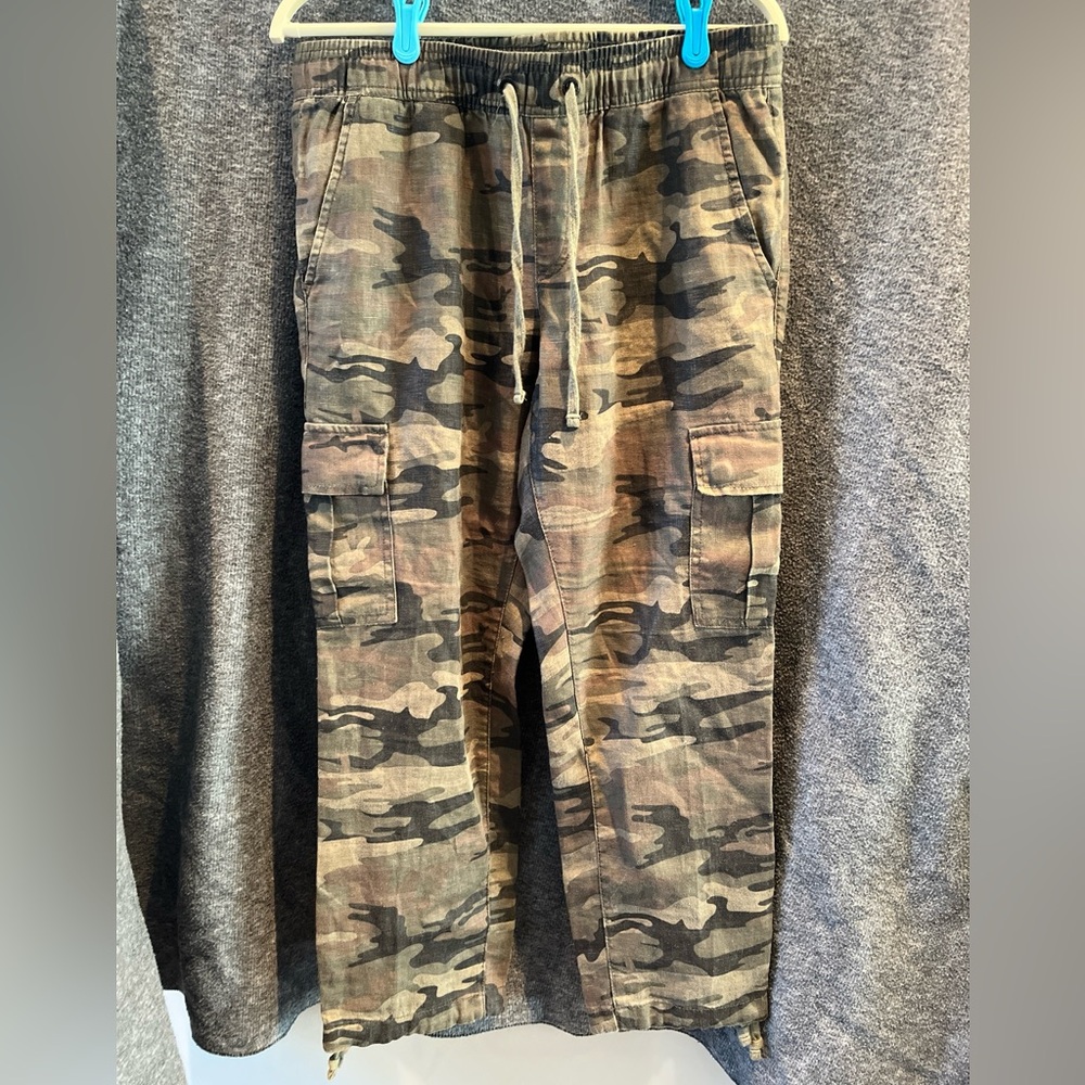 SANCTUARY X Anthropologie Camo Cargo Jogger Pants Linen Women’s Size Small